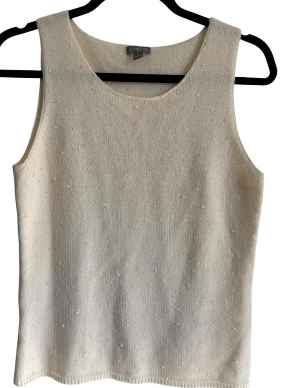 Ann Taylor 100% Cashmere Cream Breaded Tank Top, Size Medium